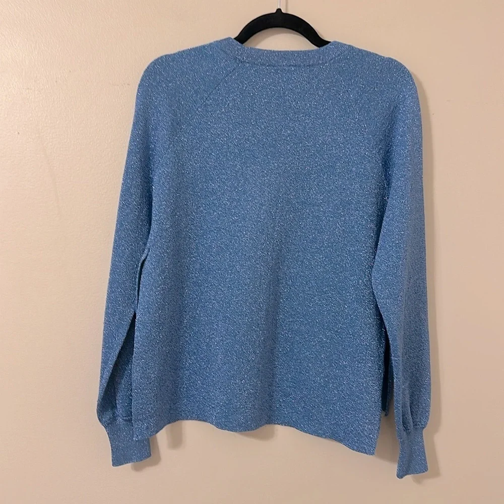 J. Crew Womens Blue Sparkle Knit Side Slit Sweater Sz Small Party Boho Coastal